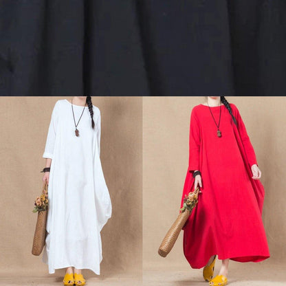Handmade Black Linen Cotton Wardrobes O Neck Asymmetric Spring Dress