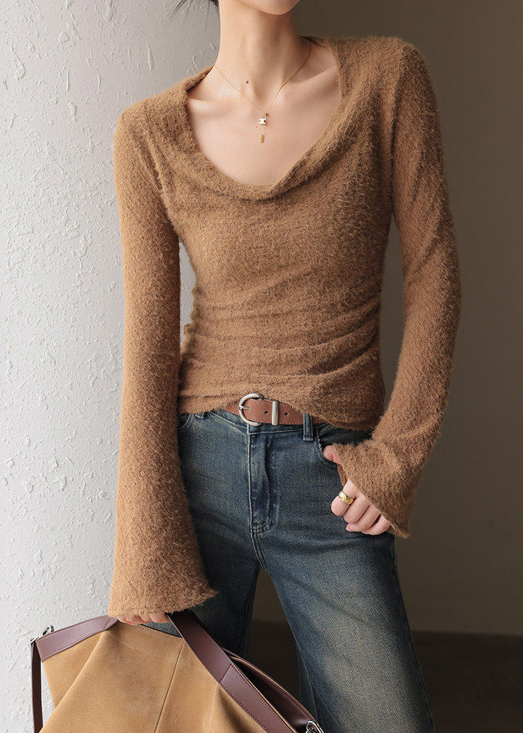 Chocolate Flare Sleeve Patchwork Top