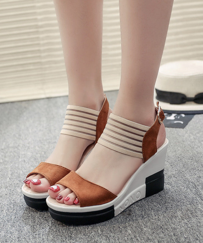 Black Splicing Stylish Wedge Sandals Peep Toe