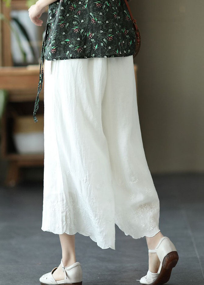 White High Waist Linen Wide Leg Pants Summer