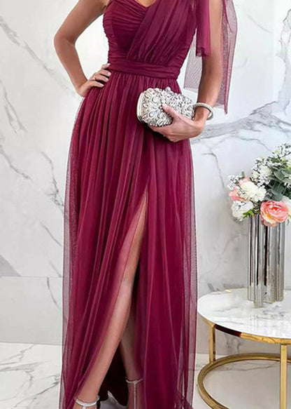 Boutique Mulberry One Shoulder Side Open Tulle Dresses Summer