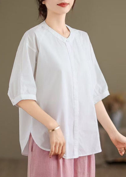 White Oversized Cotton Tops Half Sleeve
