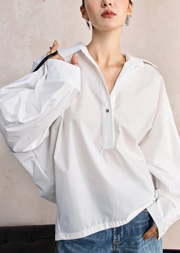 White Peter Pan Collar Button Cotton Shirt Fall