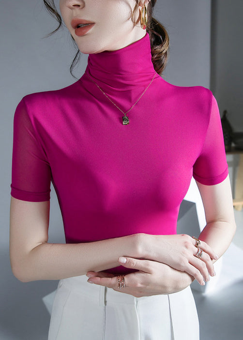 Stylish Black Hign Neck Slim Fit Tulle Blouse Tops Summer
