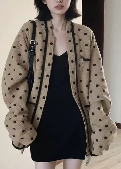 Blue V Neck Dot Knitted Cotton Cardigans Fall