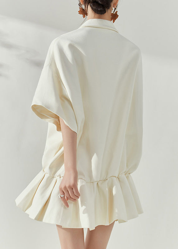 White Peter Pan Collar Tie Lace Mid Dresses Short Sleeve