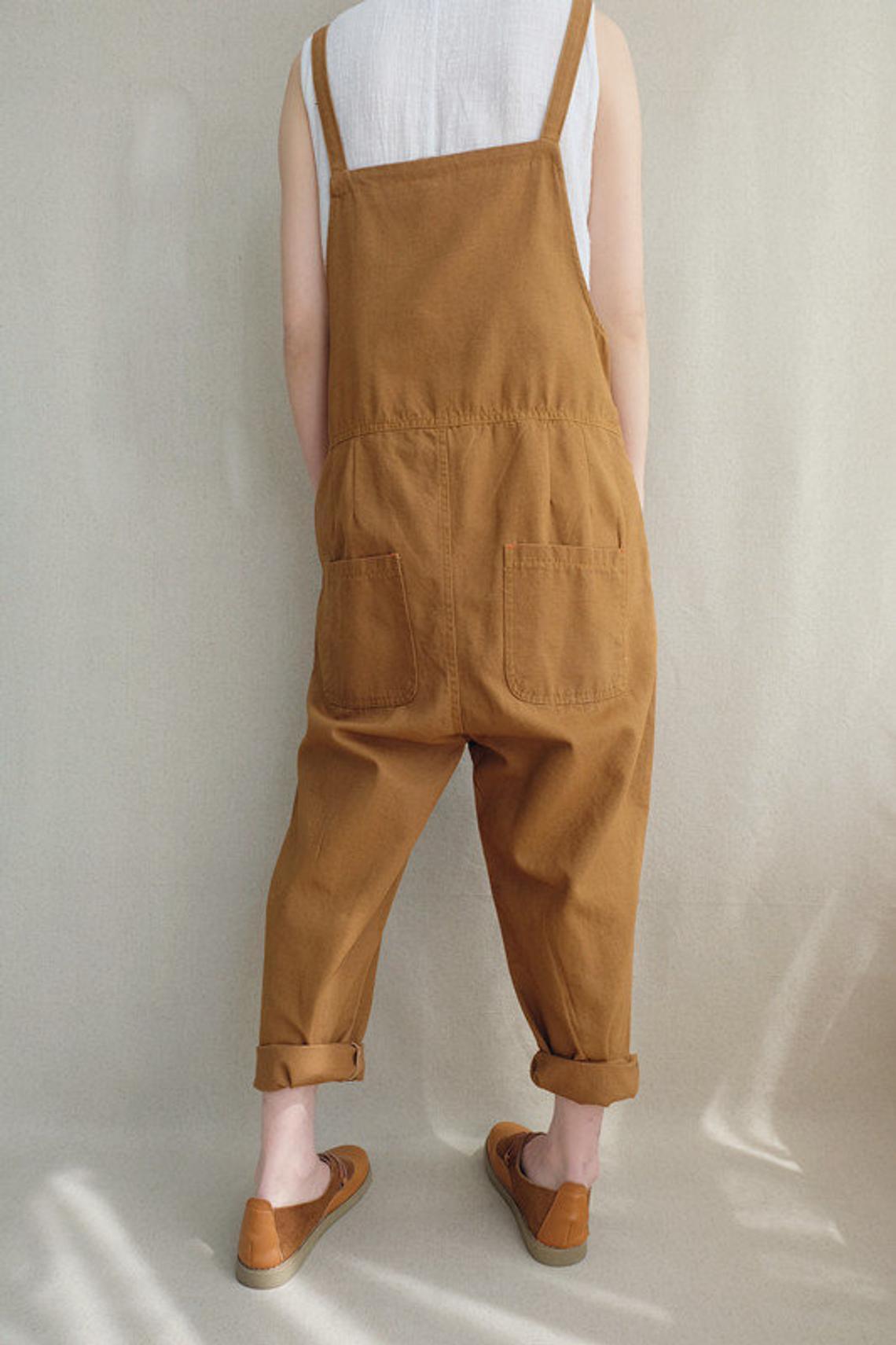 Leisure Cotton Jumpsuits Comfortable Dungarees Wide Leg Pants Overalls With Pockets