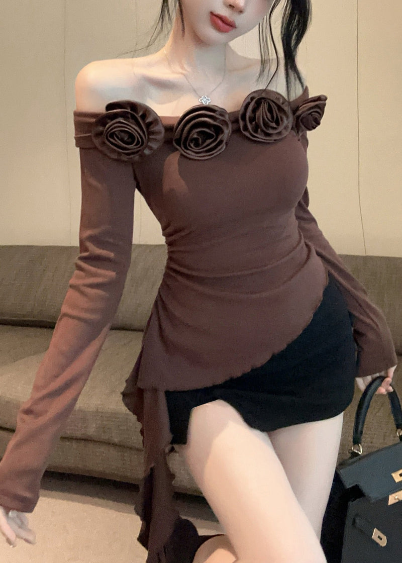Slim Fit Coffee Asymmetrical Top Spring
