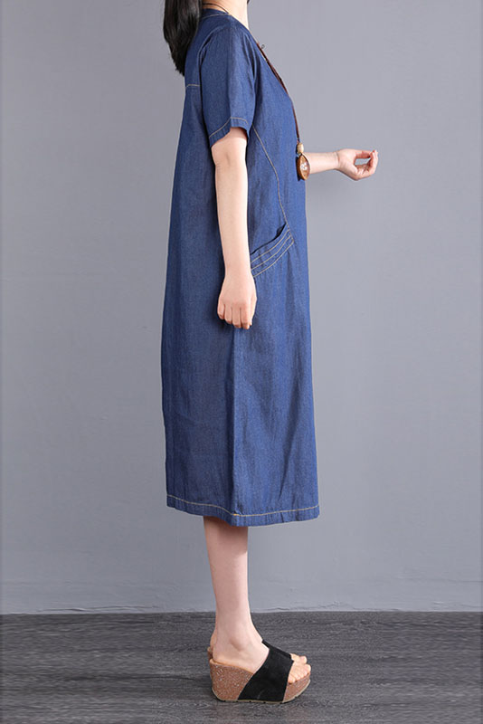 -summer New Embroidered Dress Short Sleeve Denim Dress