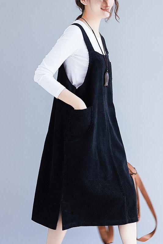 Loose Corduroy Suspender Skirt Outfits