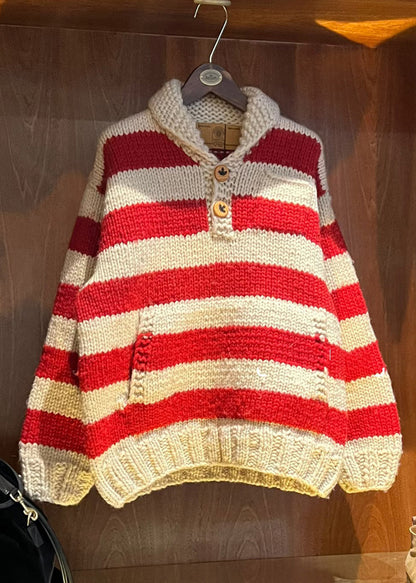 Red Oversized Striped Knit Sweaters Winter