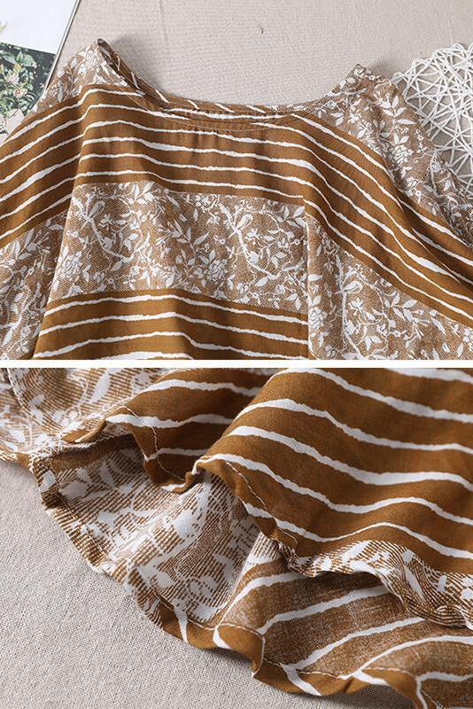Leaf Stripes Color Patchwork Print T-shirt