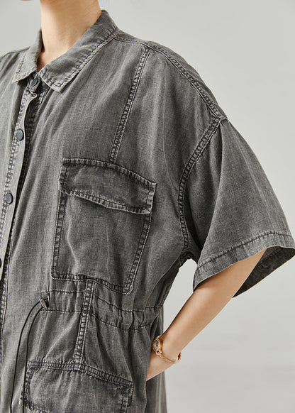 Grey Cinched Denim Holiday Dress Summer
