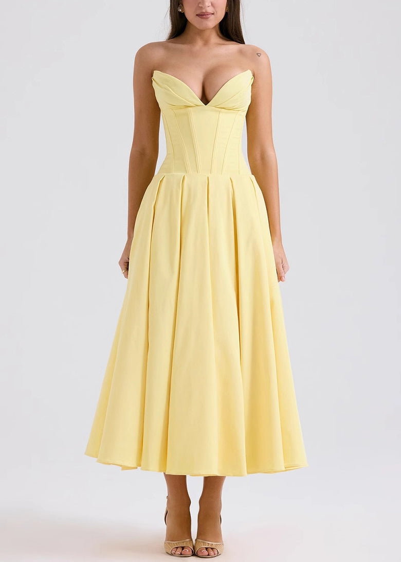 Unique Mulberry Wrinkled Patchwork Cotton Strapless Dress Summer