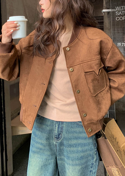 Brown Pockets Fine Cotton Filled Jacket Winter