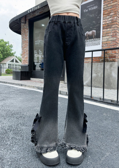Gradient Color Ruffled Side Open Bell-bottom Trousers Spring
