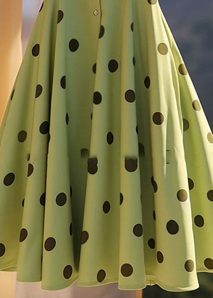 French Green Dot Print Chiffon a Line Skirt Summer