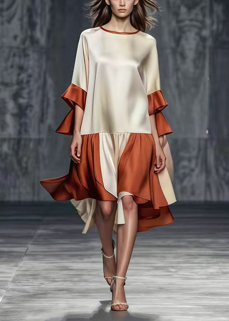 Champagne Oversized Patchwork Draping Silk Dresses Summer