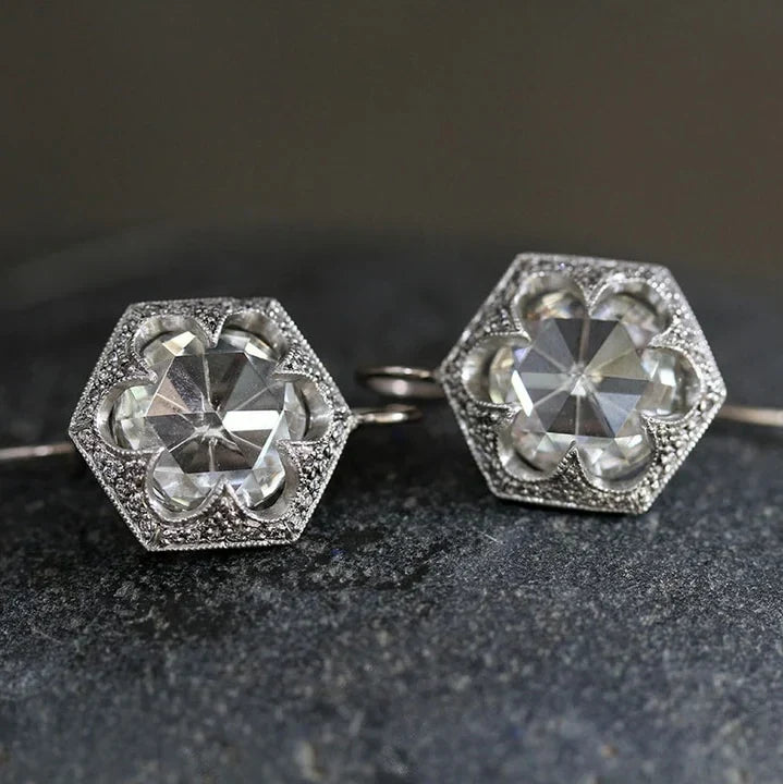 White Rounded Glass Earrings