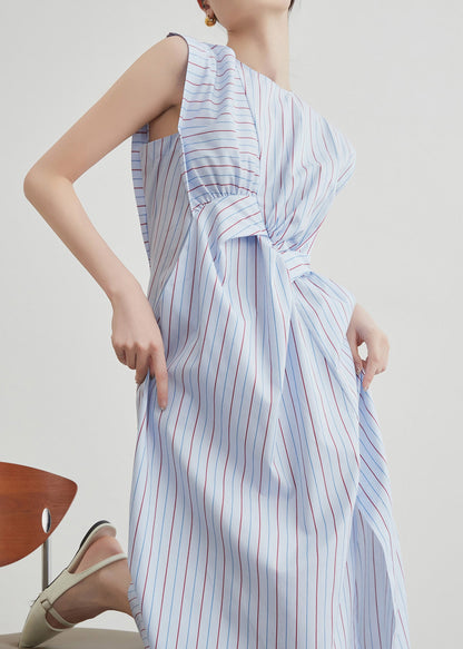 Striped Hollow Out Side Open Cotton Long Dress Sleeveless