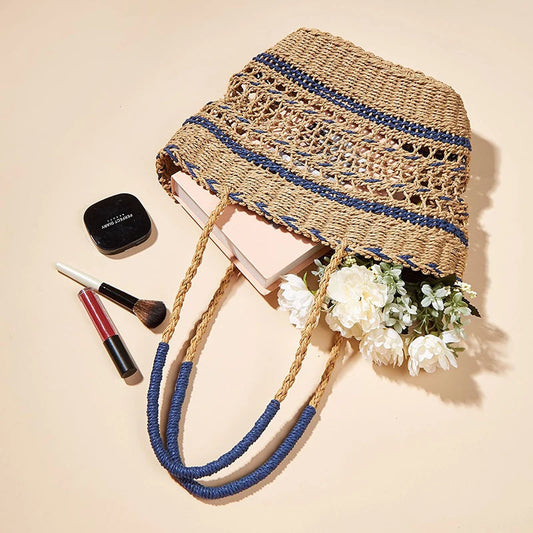 New Straw Woven Shoulder Tote Shoppers Party Towels Large Top Handle Handbags