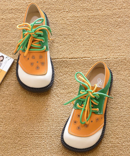 Orange Lace Up Splicing Comfy Flat Shoes for