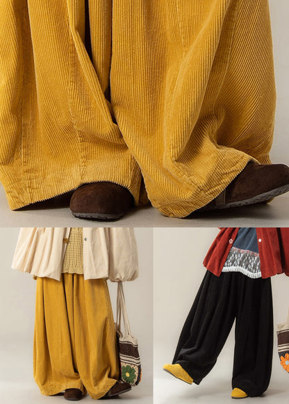 Black Original Design Cozy Corduroy Pants High Waist Winter