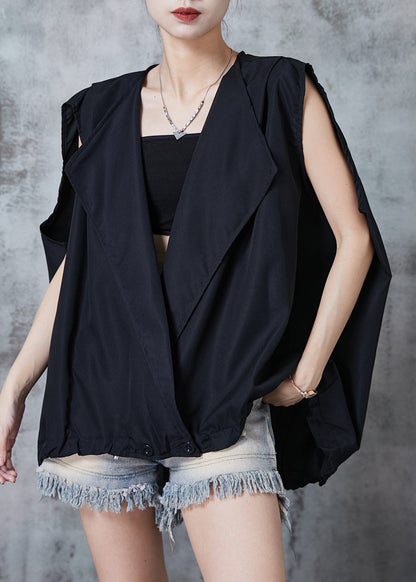 Black Oversized Drawstring Cotton Beach Vest Summer