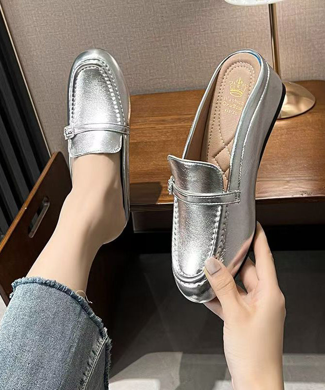 Silver Wedge Faux Leather Splicing Slide Sandals