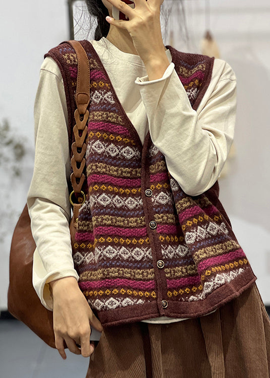 Green V Neck Button Cotton Knit Waistcoat Sleeveless