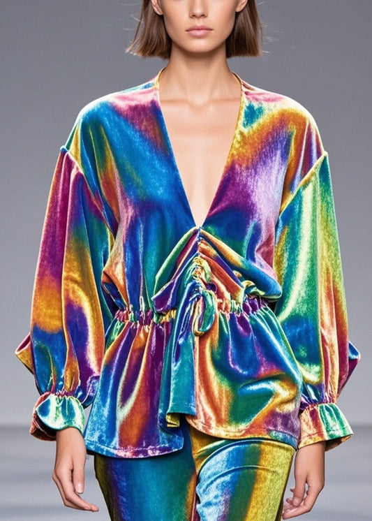 Rainbow Cinched Silk Velour Shirt Fall