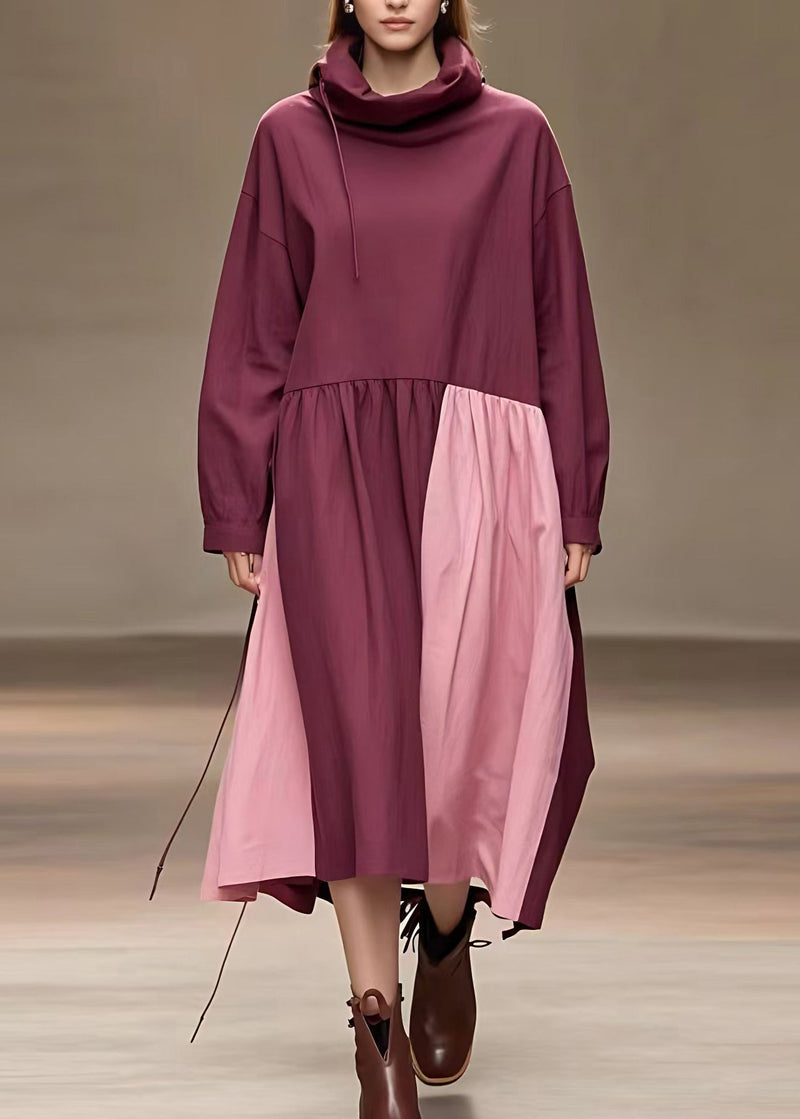 Red Turtleneck Drawstring Maxi Dress Fall