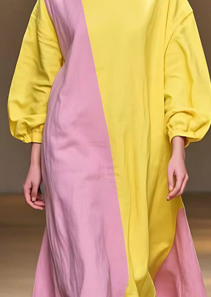 Yellow Turtleneck Patchwork Long Dress Fall