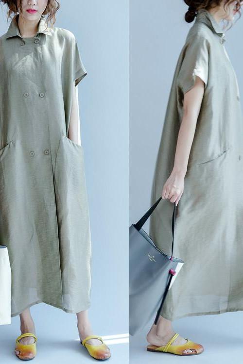 Silk Linen Long Dress Wind Coat