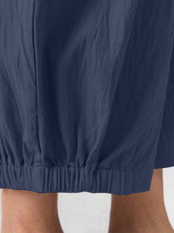 Loose Harem Pants High Waist Cotton Linen Cropped Pants Wide Leg Pants