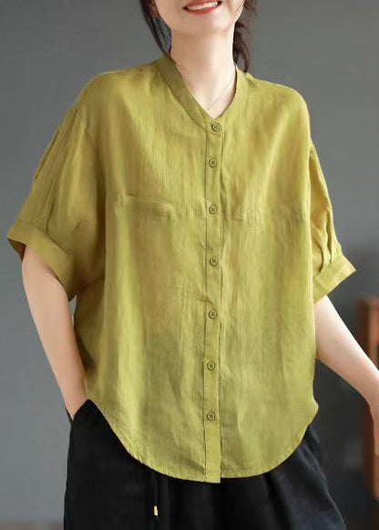Green Oversized Linen Shirt Top Summer
