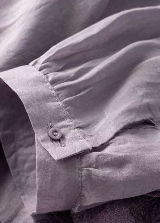 Purple Embroidered Patchwork Linen T Shirt Top Summer