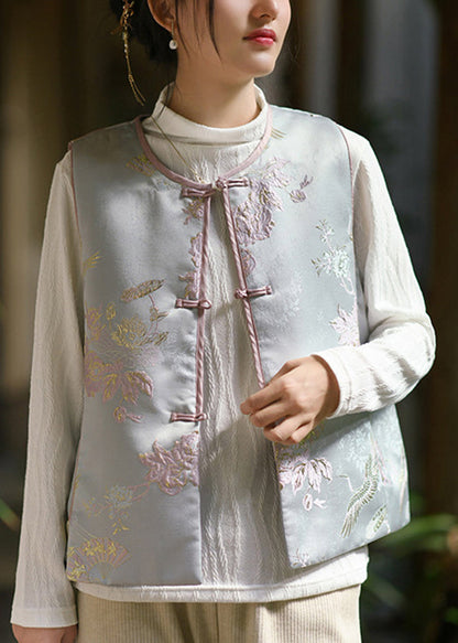 Chinese Style Pink O Neck Fine Cotton Filled Silk Vest Sleeveless