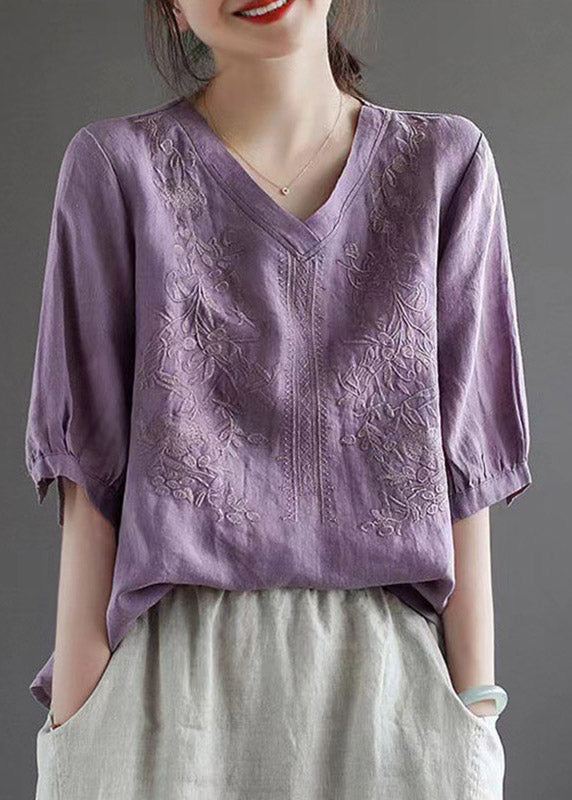 Gray Texture V Neck Embroidered T Shirt Half Sleeve