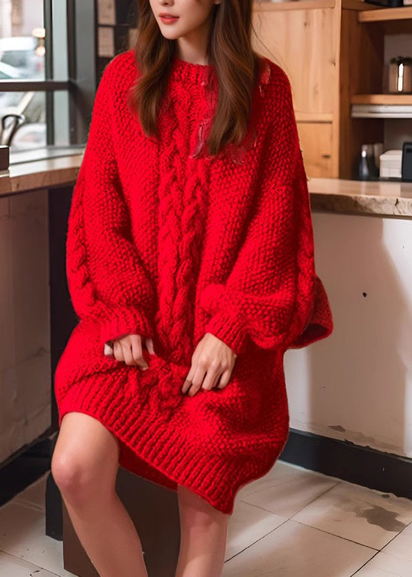 Loose Camel O-neck Cable Cotton Knit Sweaters Winter