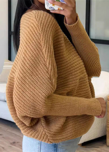 Caramel O Neck Thick Knitted Sweaters Tops Fall