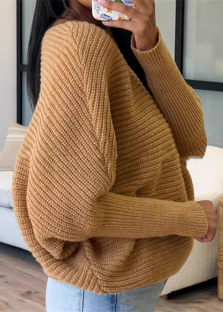 Caramel O Neck Thick Knitted Sweaters Tops Fall