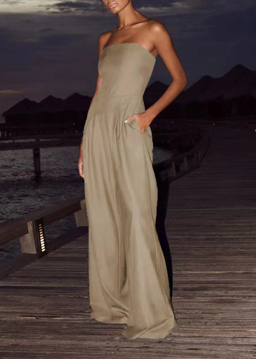 Stylish Black Strapless Backless Pockets Cotton Jumpsuits Summer