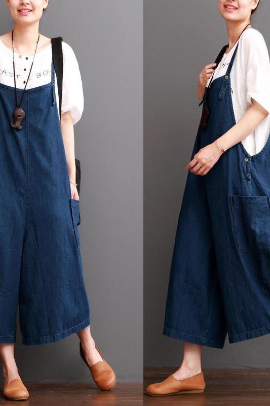 Cowboy Blue Causel Loose Overalls Big Pocket Trousers Outfits