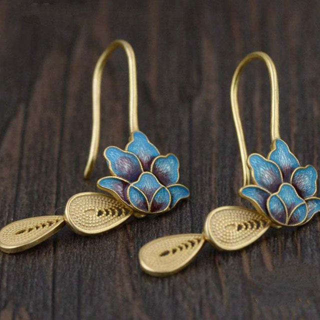 Blue Lotus Earrings in Gold