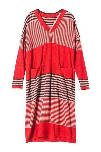 Red Striped Loose Sweater Dresses Clothes