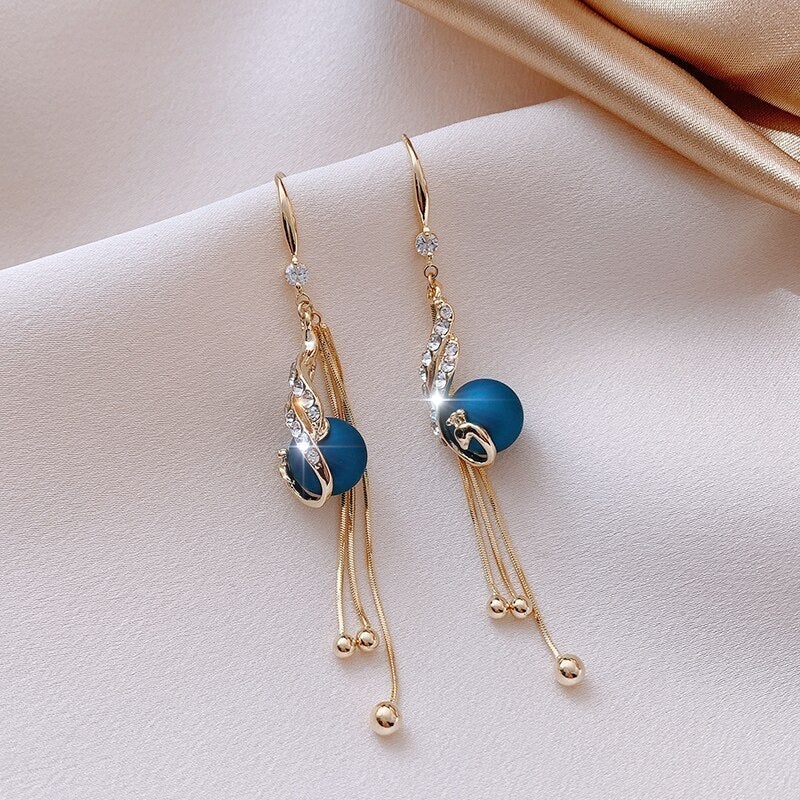 Festive Earrings With Blue Beads