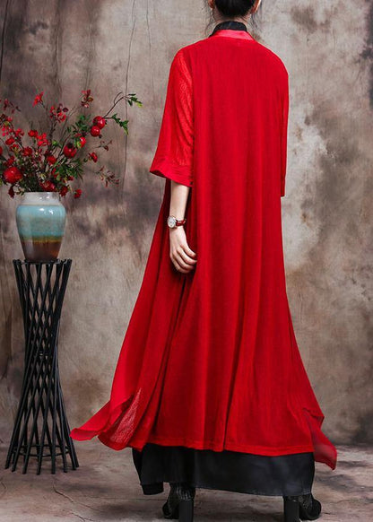 Red Quality Long Chiffon Cardigan Coats Photography Asymmetric Outwears
