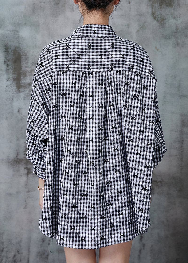 Grey Oversized Plaid Cotton Shirt Top Fall