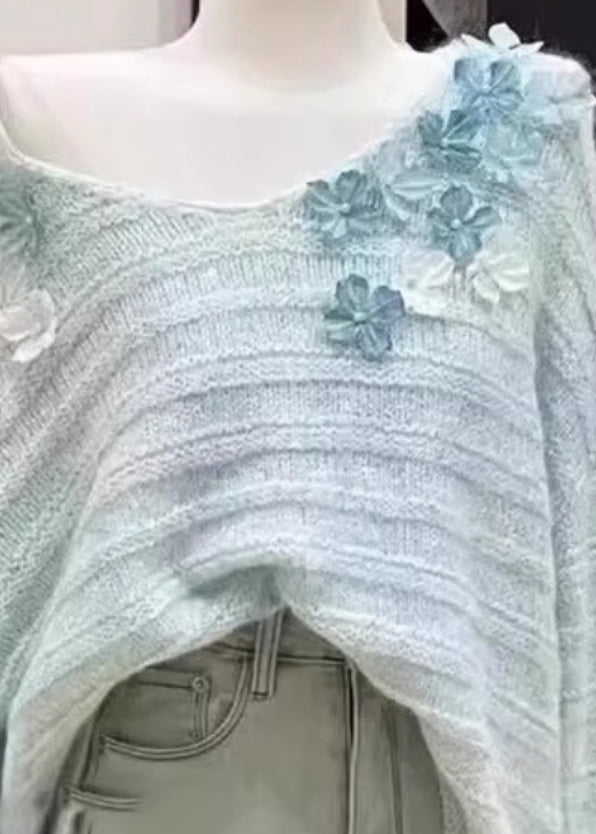 New Light Blue Cold Shoulder Knit Sweaters Winter